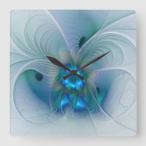 Standing Ovations Abstract Blue Turquoise Fractal Square Wall Clock