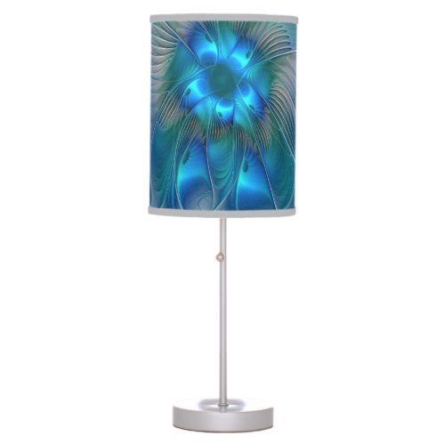 Standing Ovations Abstract Blue Turquoise Fractal Table Lamp