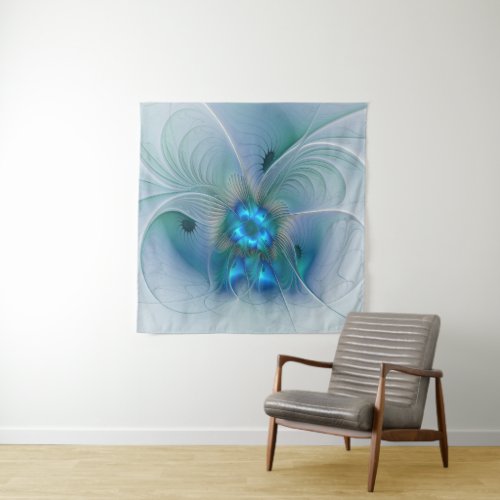 Standing Ovations Abstract Blue Turquoise Fractal Tapestry