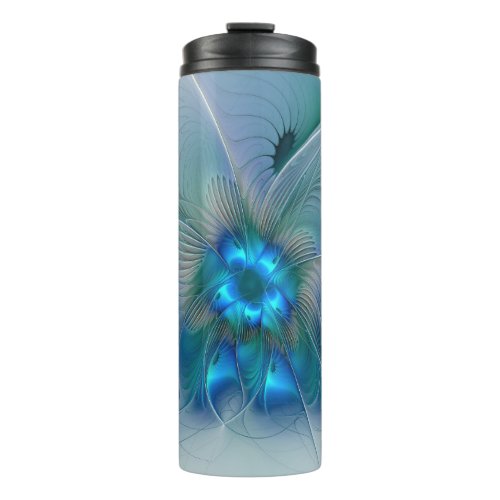 Standing Ovations Abstract Blue Turquoise Fractal Thermal Tumbler