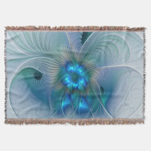 Standing Ovations Abstract Blue Turquoise Fractal Throw Blanket