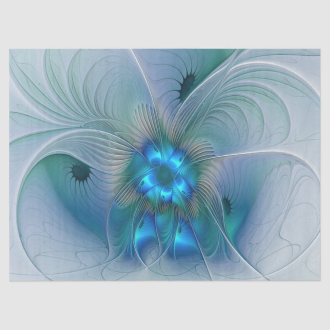 Standing Ovations, Abstract Blue Turquoise Fractal Tissue Paper (Front)