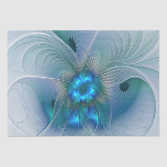 Standing Ovations, Abstract Blue Turquoise Fractal Tissue Paper (Front)
