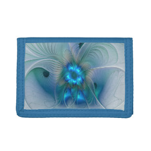 Standing Ovations, Abstract Blue Turquoise Fractal Tri-fold Wallet