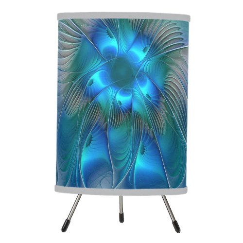 Standing Ovations Abstract Blue Turquoise Fractal Tripod Lamp
