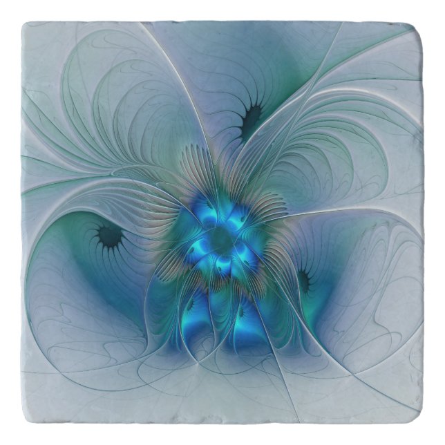Standing Ovations, Abstract Blue Turquoise Fractal Trivet (Front)