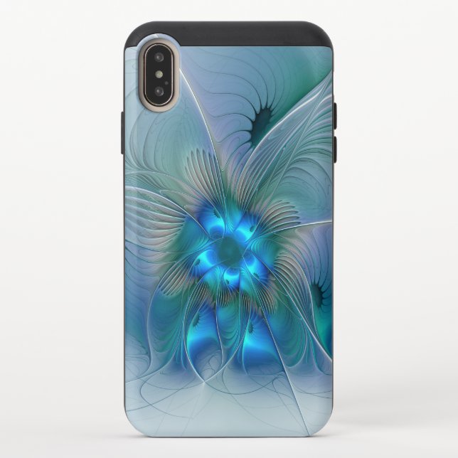 Standing Ovations, Abstract Blue Turquoise Fractal Uncommon iPhone Case (Back)