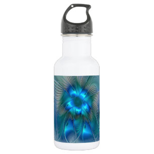 Standing Ovations, Abstract Blue Turquoise Fractal Water Bottle