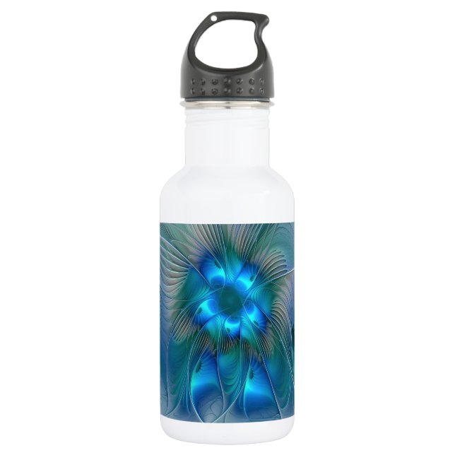 Standing Ovations, Abstract Blue Turquoise Fractal Water Bottle (Front)