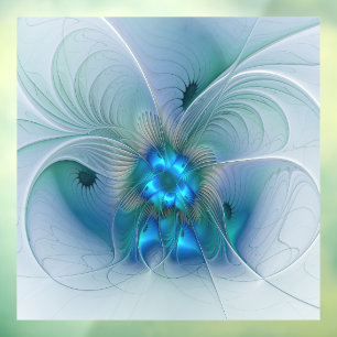 Standing Ovations, Abstract Blue Turquoise Fractal Window Cling