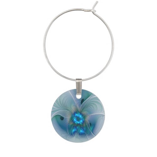 Standing Ovations Abstract Blue Turquoise Fractal Wine Charm