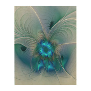 Standing Ovations, Abstract Blue Turquoise Fractal Wood Wall Art