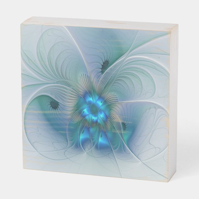 Standing Ovations, Abstract Blue Turquoise Fractal Wooden Box Sign (Angled Horizontal)