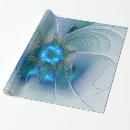 Standing Ovations Abstract Blue Turquoise Fractal Wrapping Paper