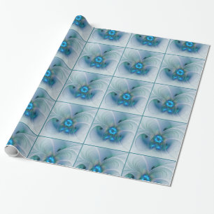 Standing Ovations, Abstract Blue Turquoise Fractal Wrapping Paper