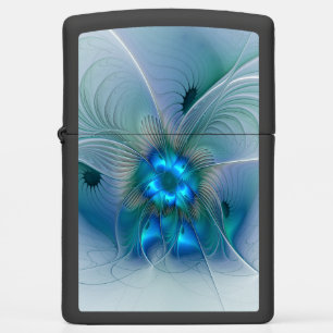 Standing Ovations, Abstract Blue Turquoise Fractal Zippo Lighter