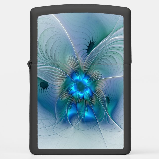 Standing Ovations, Abstract Blue Turquoise Fractal Zippo Lighter (Front)
