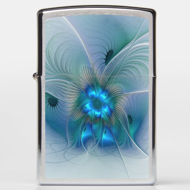 Standing Ovations, Abstract Blue Turquoise Fractal Zippo Lighter (Front)