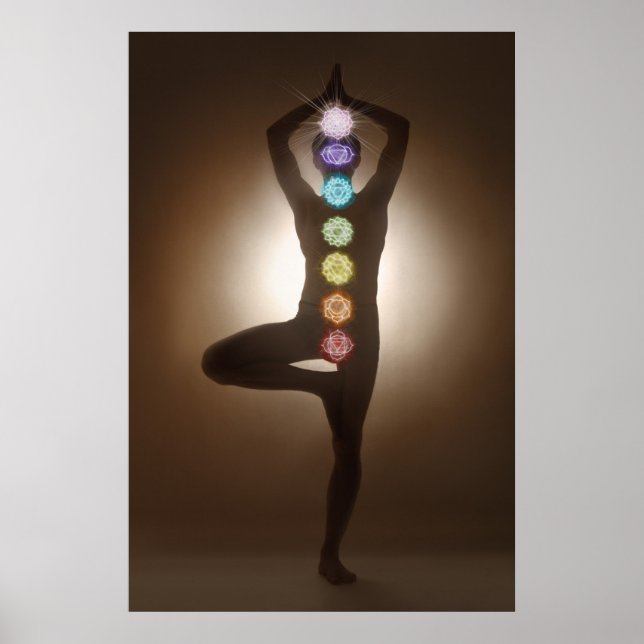 Standing pose, yoga, yogi, chakras, chakra, aura poster (Front)