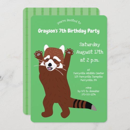 Standing Red Panda Cute Green Custom Party Invitation