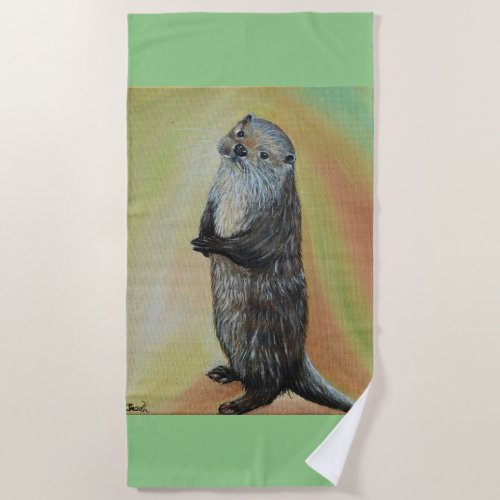 Standing River Otter Painting Beach Towel
