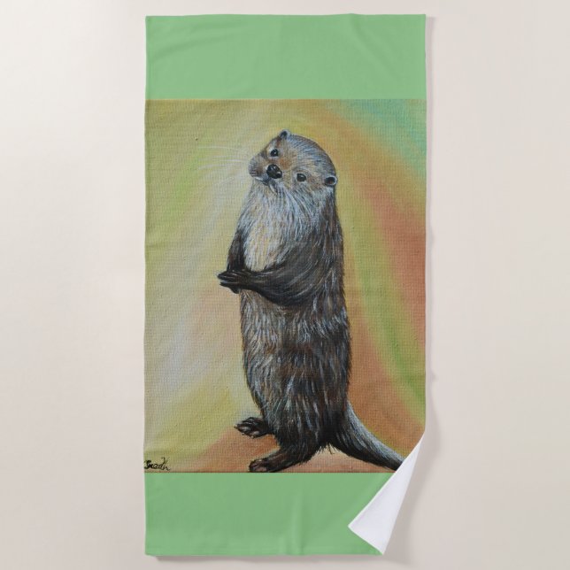 Standing River Otter Painting Beach Towel (Front)