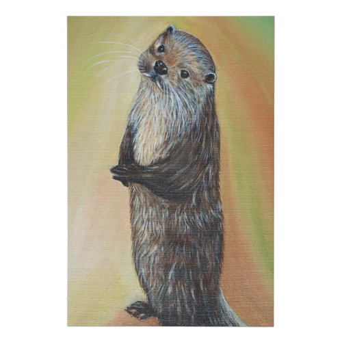 Standing River Otter Painting Faux Canvas Print