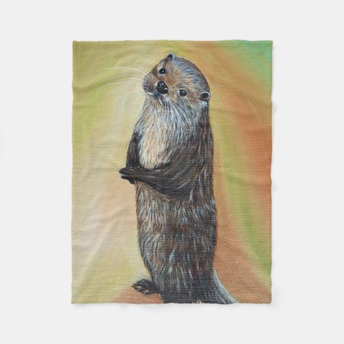 Standing River Otter Painting Fleece Blanket