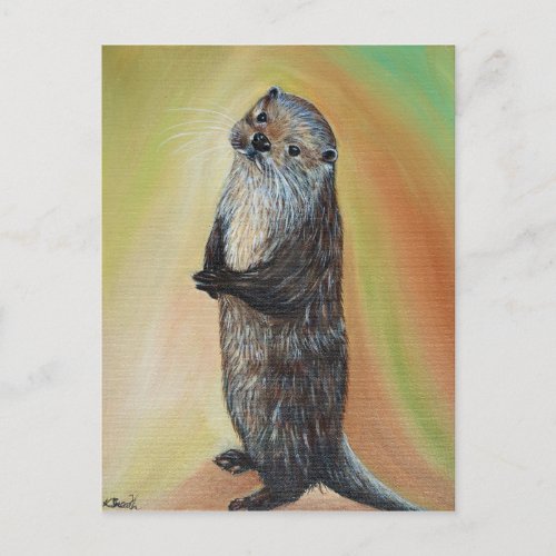 Standing River Otter Painting Postcard