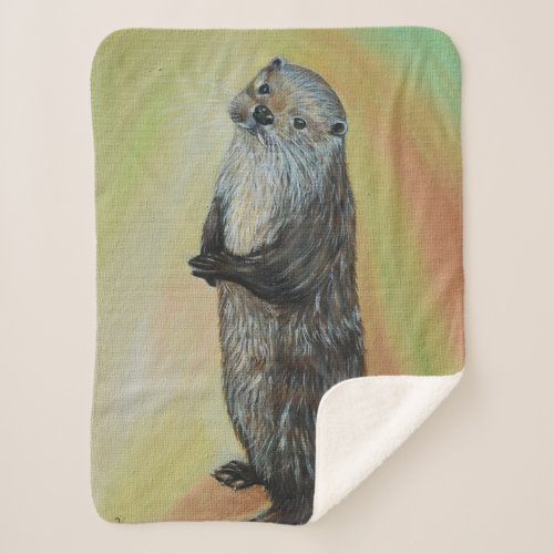 Standing River Otter Painting Sherpa Blanket