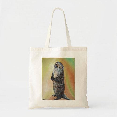 Standing River Otter Painting Tote Bag