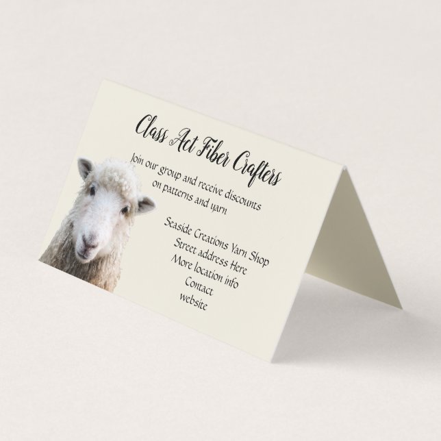 Standing Sheep Yarn Shop Fiber Crafter Business Card (Front)
