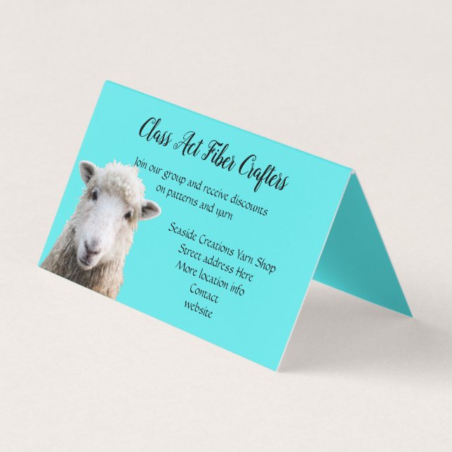 Standing Sheep Yarn Shop Fiber Crafter Business Card (Front)
