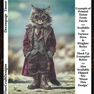 Standing Steampunk Gentleman Cat EV5R Decoupage Tissue Paper