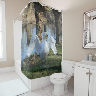 Standing Swan with Spread Wings Shower Curtain