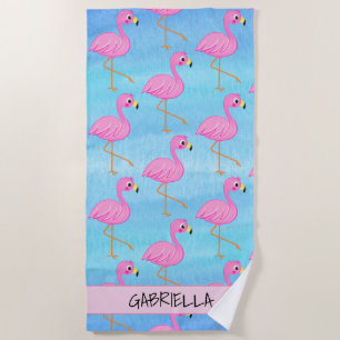 Standing Tall Pink Flamingo Personalized Beach Towel