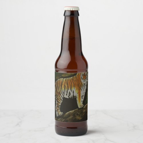 Standing Tiger Safari  Animal Art Beer Bottle Label