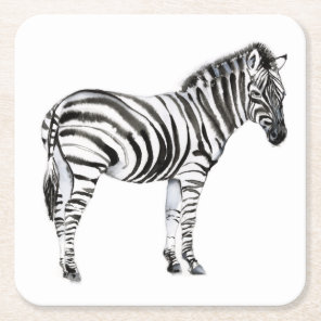Standing Zebra Square Paper Coaster