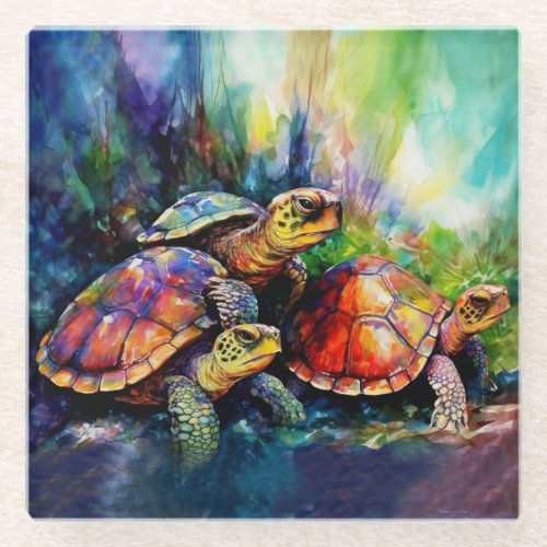 Standoff with Three Angry Turtles Glass Coaster