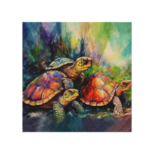 Standoff with Three Angry Turtles Wood Wall Art