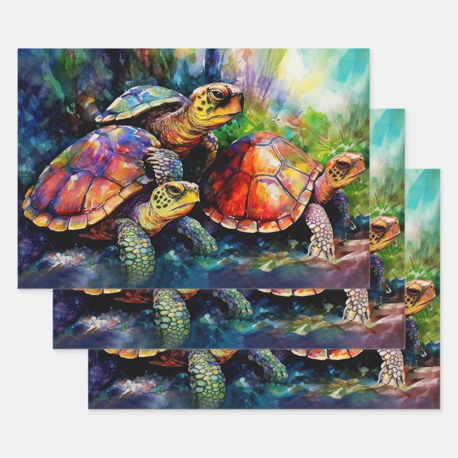 Standoff with Three Angry Turtles Wrapping Paper Sheets (Set)