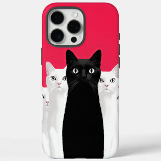 Standout Elegance: Black Cat Amidst White Cats iPhone 16 Pro Max Case
