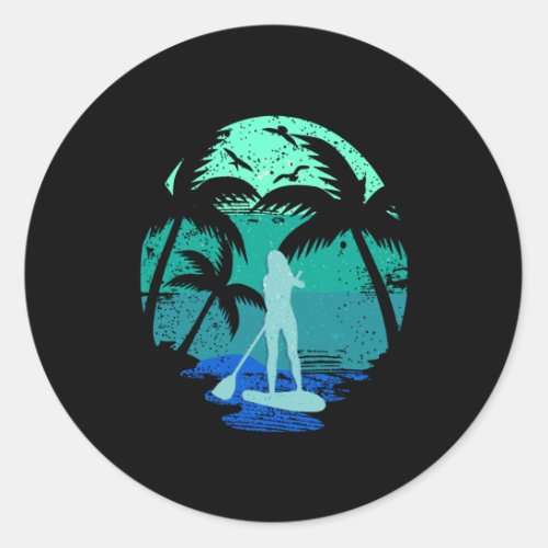 Standup Paddle Board Retro Vintage Design Gift Classic Round Sticker