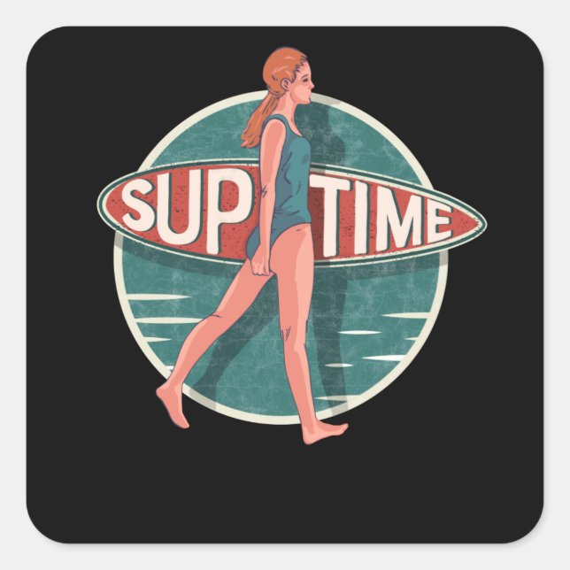Standup Paddle Board Retro Vintage Gift Square Sticker (Front)