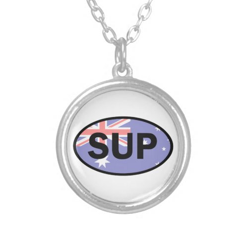 Standup Paddleboard Australia Flag Silver Plated Necklace
