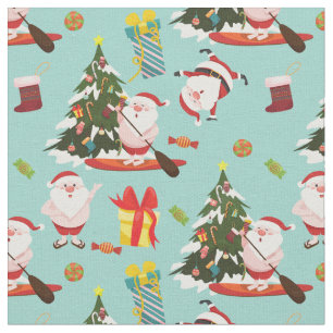 standup paddleboarding surfing santa christmas fabric