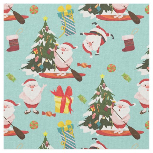 standup paddleboarding surfing santa christmas fabric