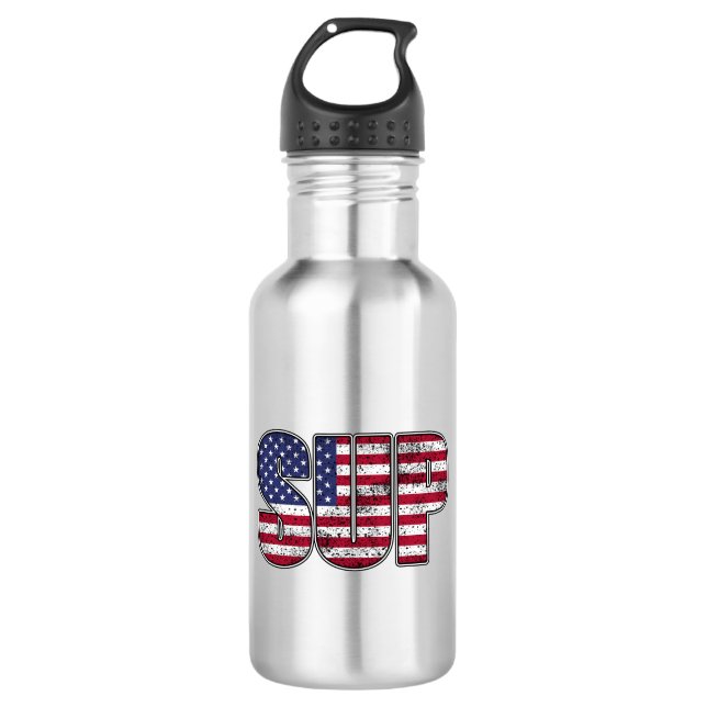 Standup Paddling SUP American Flag Stainless Steel Water Bottle (Front)