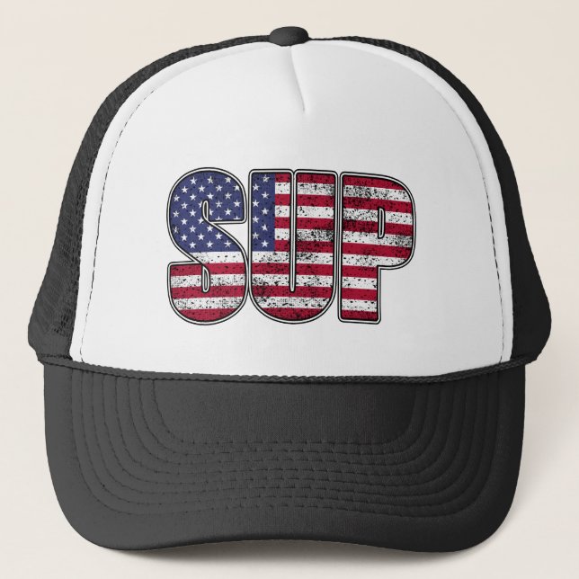 Standup Paddling SUP American Flag Trucker Hat (Front)
