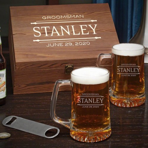 Stanford Box Set w Bottle Opener and Beer Mugs